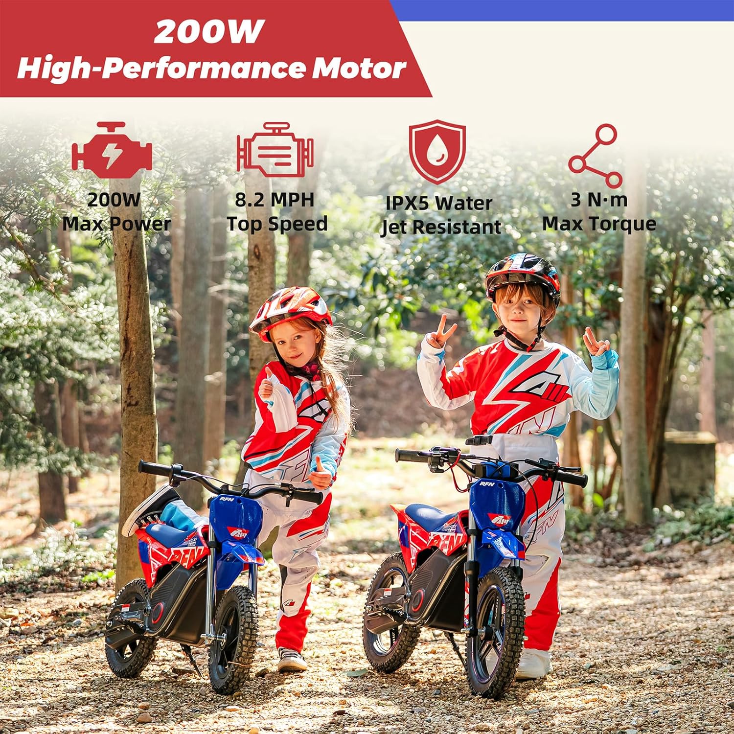 RFN E150 24V Kids Electric Dirt Bike, Electric Motorcycle with 200W Motor | 8 mph Max Speed,15-Mile Range & 2 Speed Modes for Ages 3-6
