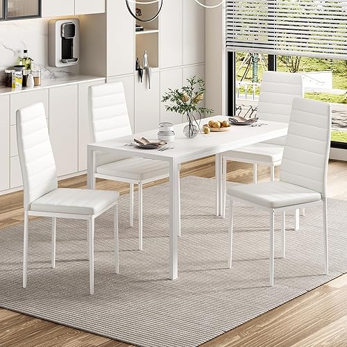 Miniatura 6 de Farini Juego de 2 sillas de comedor de piel sintética blanca para cocina, sillas laterales modernas con marco de metal resistente