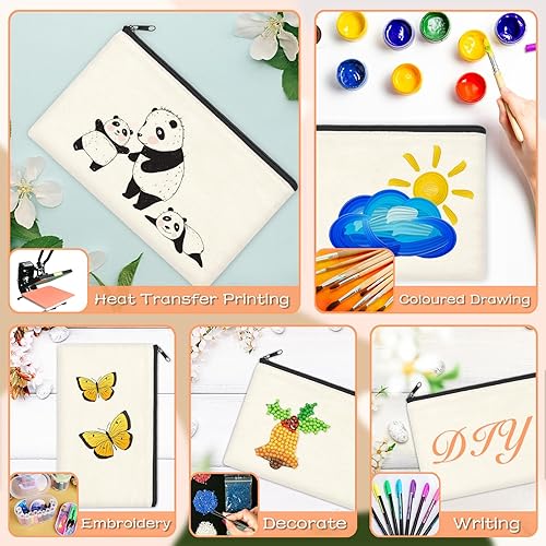 Vista 56 de ZeeDix Bolsa de lona, bolsa de cosméticos multiusos con cremallera, bolsa de lona con cremallera para manualidades, bolsas de maquillaje en blanco