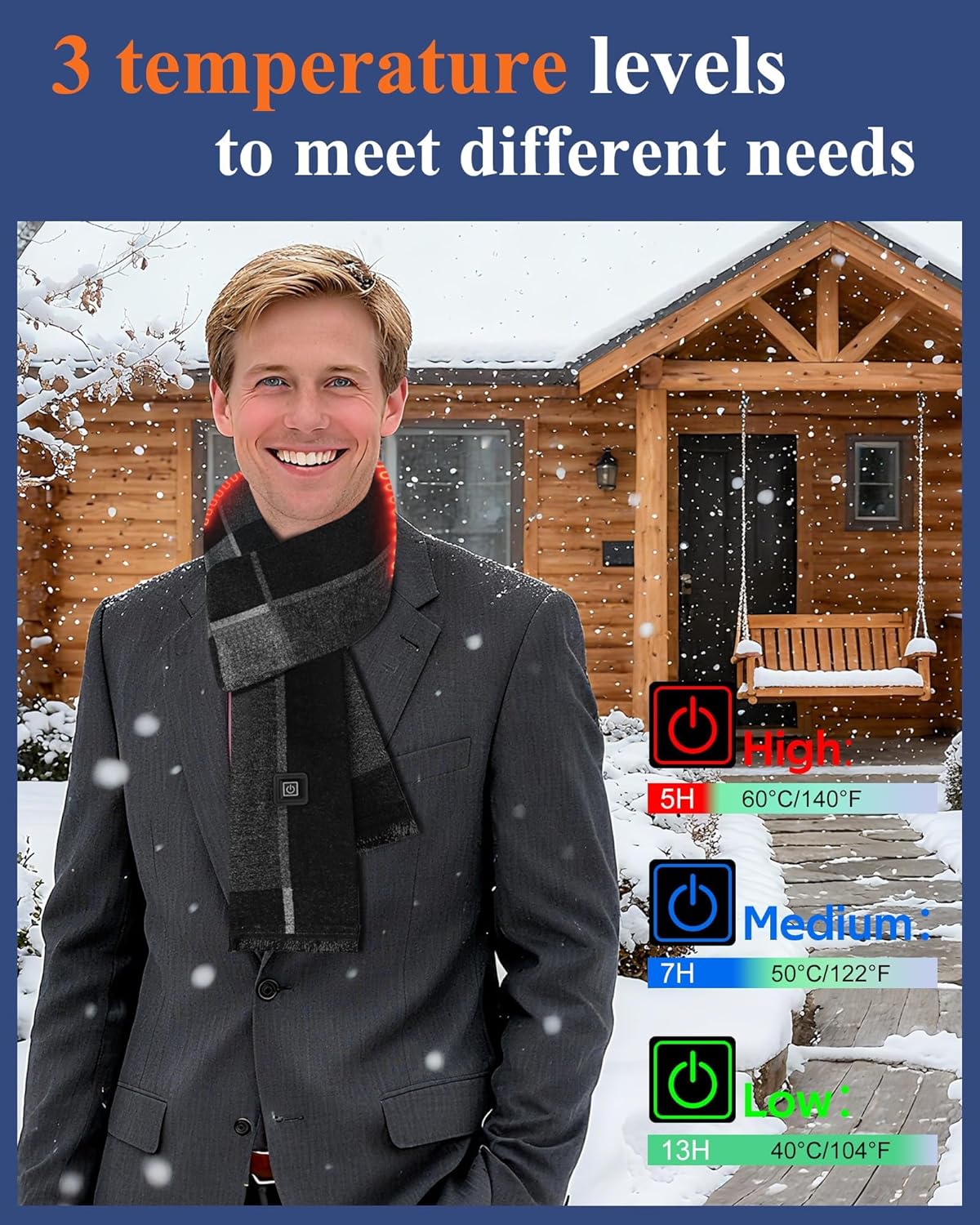 Heated Scarf For Men&Women 3 Adjustable Temperature Levels Rechargeable Battery Included Electric Winter Neck Scarf - Image 2
