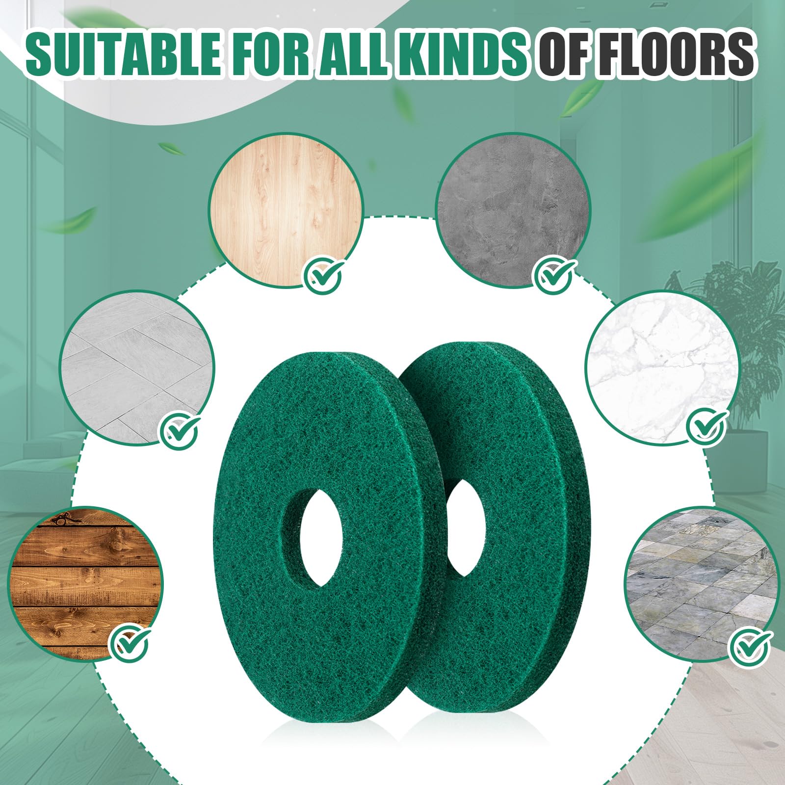 Teenyyou 10 almohadillas de limpieza de 12 pulgadas para limpieza de suelos comerciales, almohadillas para limpieza de suelos de madera dura, pulidor, limpieza y pelado para máquina orbitadora (verde)