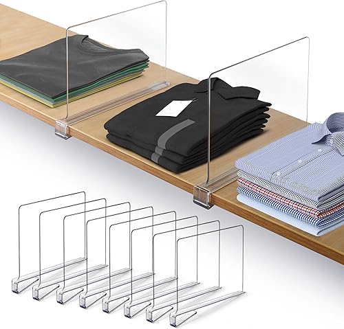 Paquete de 8 separadores de estantes acrílicos para organización de armario de 11 x 7.9 pulgadas, separadores transparentes de estantes de armario