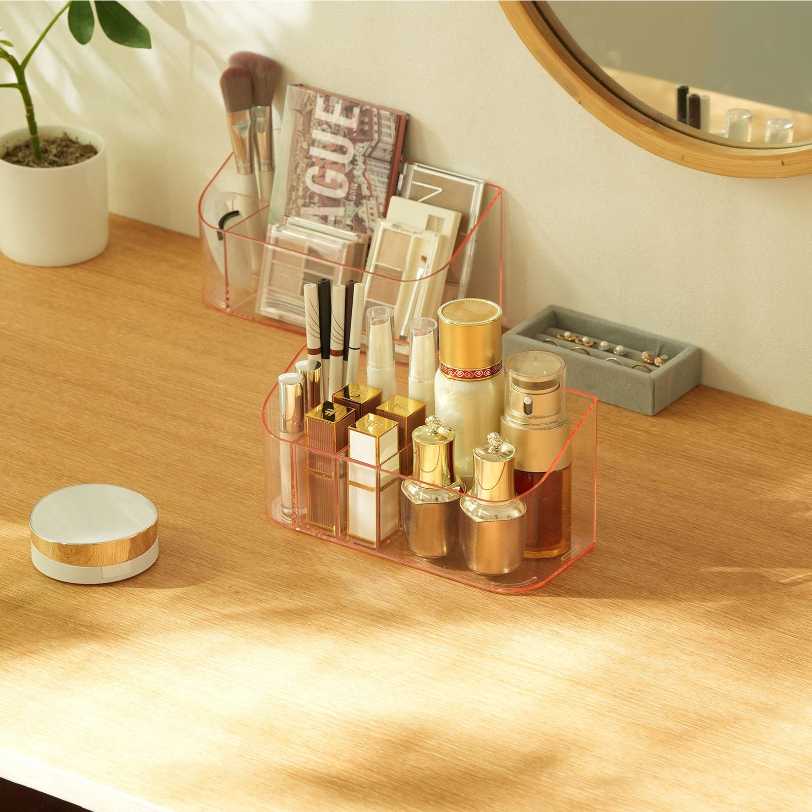 SUNFICON 2 Stück Make-up-Tabletts Aus Acryl – Organizer Mit 9 Fächern Für Kosmetik – Für Schminktisch, Bad, Schreibtisch