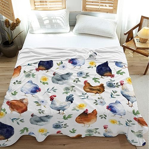 Miniatura 6 de Manta de franela súper suave con diseño floral de pollos para sofá, cama, edredones de cama cálidos y acogedores para decoración del hogar para