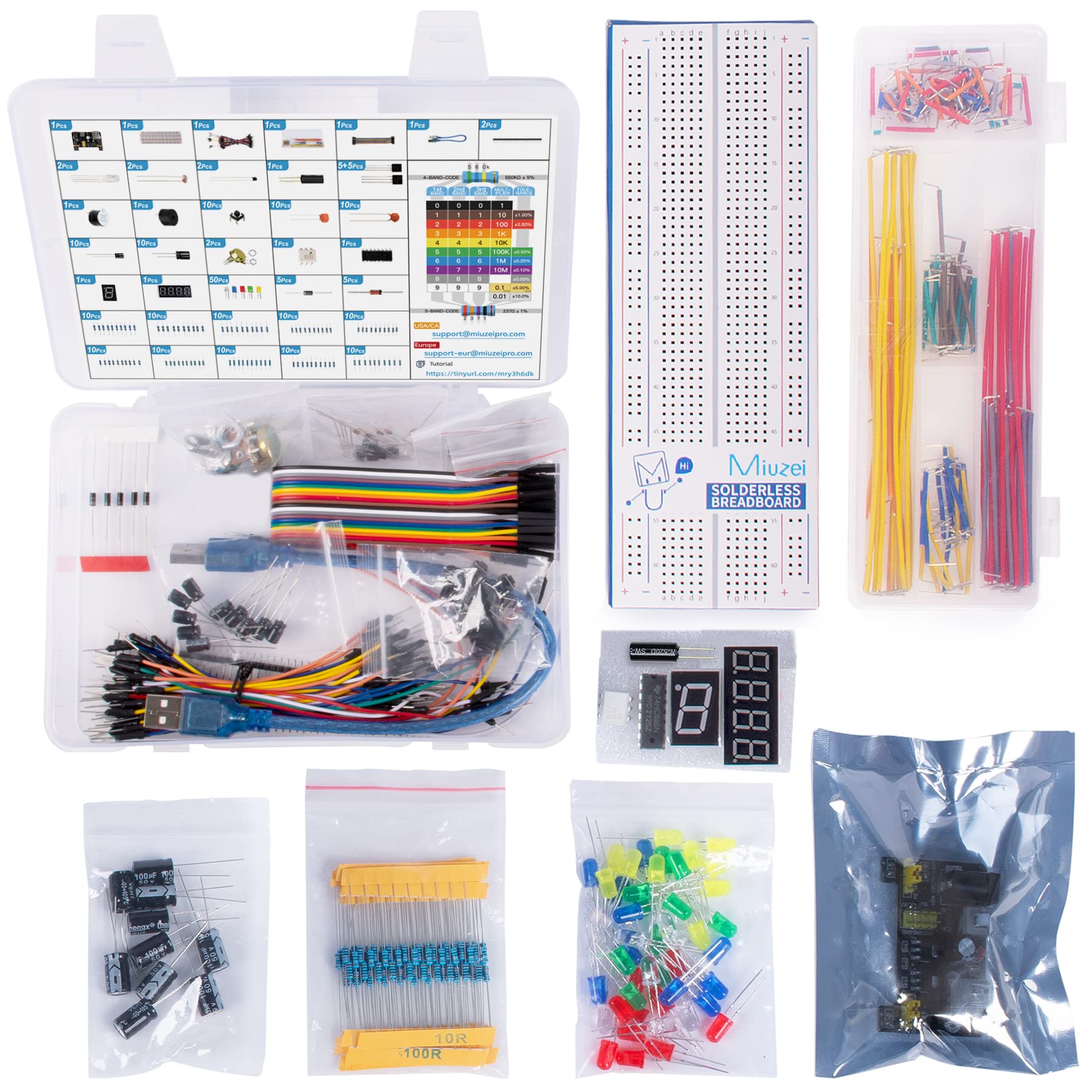 Miuzei Starterkit Breadboard Set Compatibel met Arduino Inclusief Voedingsmodule Jumperkabel Weerstand Assortiment Breadboard LED Diodeset voor Beginners Elektronica Bouw Miuzei Starterkit Breadboard Set Compatibel met Arduino Inclusief Voedingsmodule Jumperkabel Weerstand Assortiment Breadboard LED Diodeset voor Beginners Elektronica Bouw