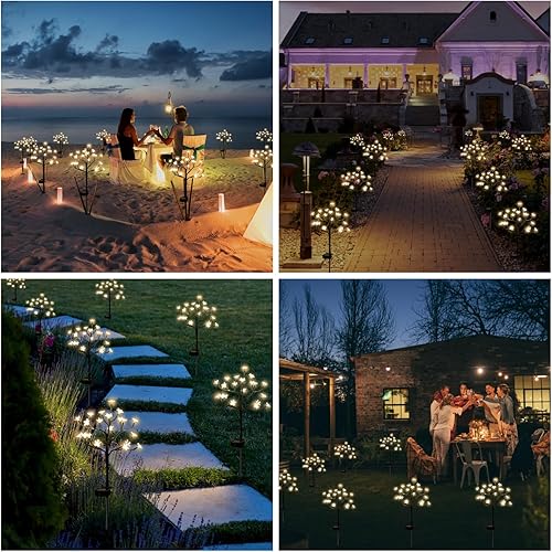 Miniatura 6 de IUEECEN Luces solares decorativas de jardín, luces solares para exteriores, impermeables, paquete de 6, 120 luces solares LED de flores, decoración