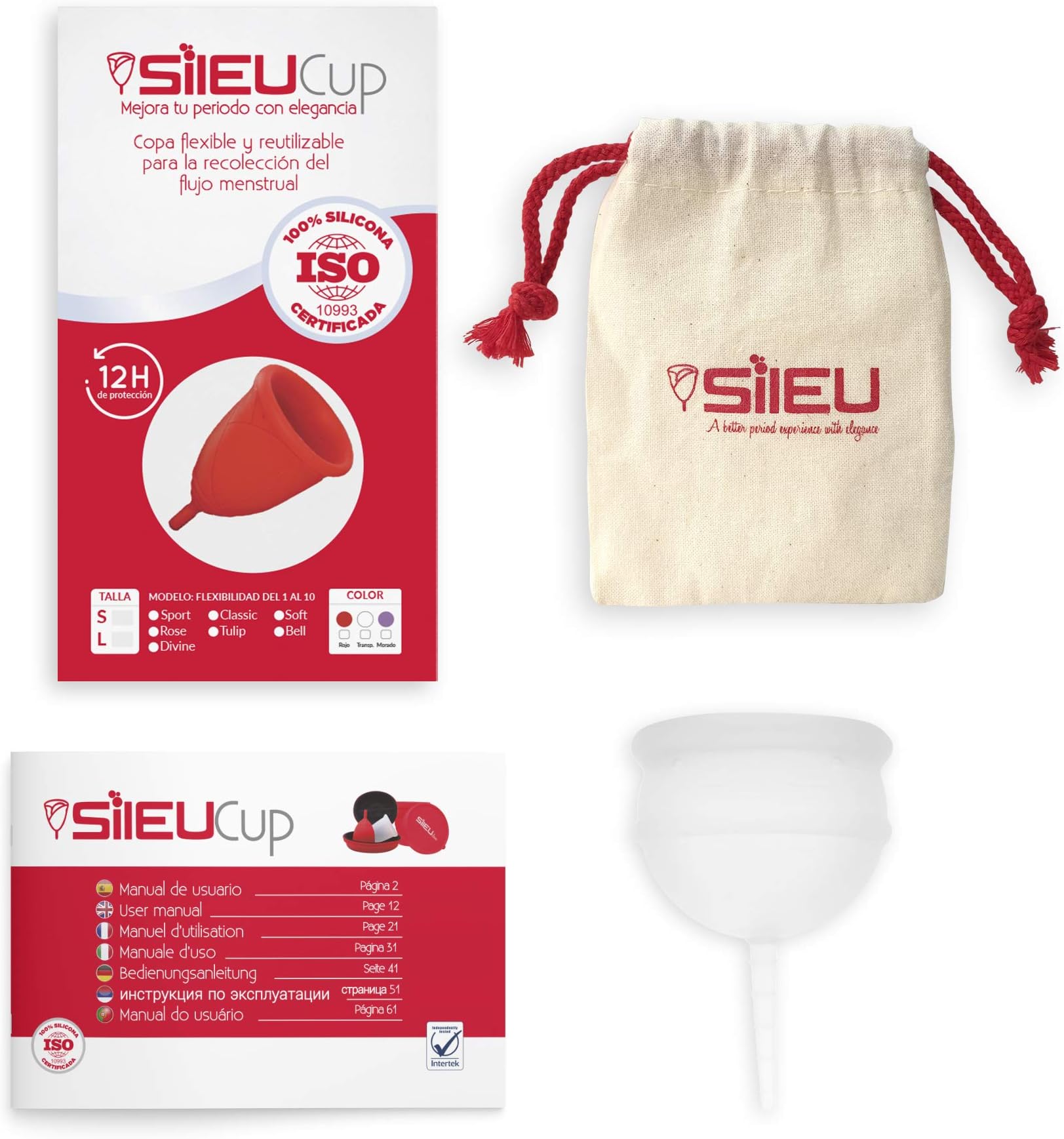 Sileu Menstrual Cup Bell - Normal & Heavy Flow - Soft Beginner Cup - Economical Feminine Alternative Protection for Sanitary Napkins - Size S, Transparent