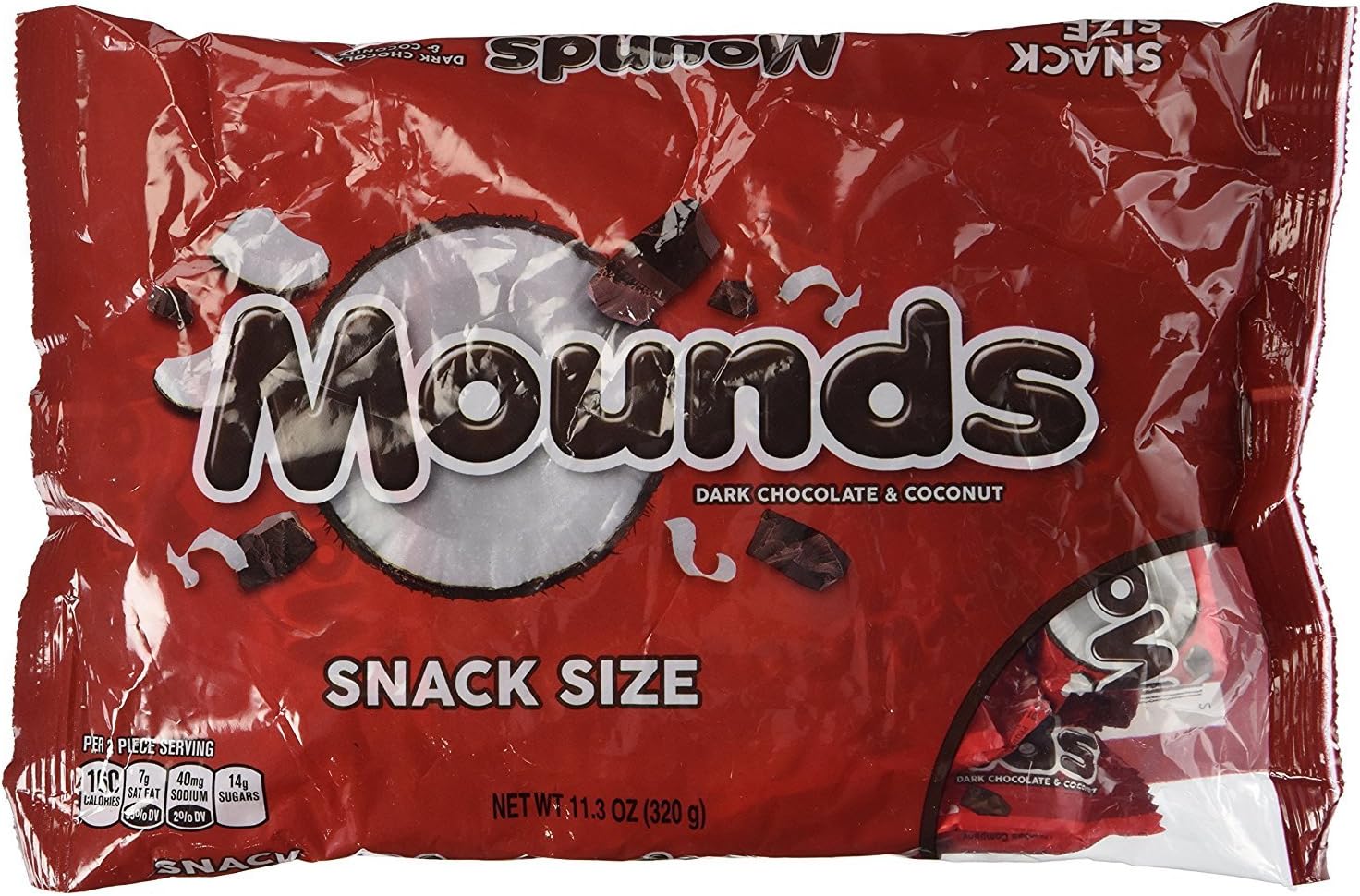 Hershey's Mounds Candy Bars, Snack Size, 11.3-Ounce Bag (Pack of 2)