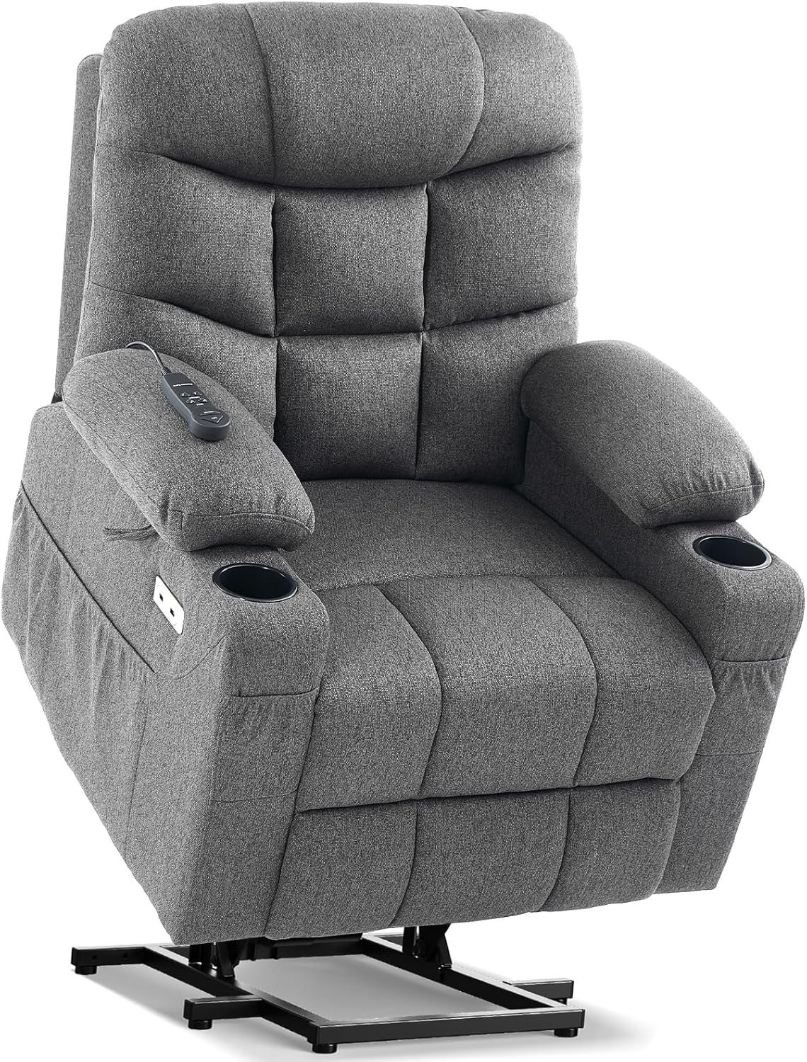 Tami Tami Dual Motor Power Lift Chair Recliner for Elderly with Massage and Heat, Infinite Position Electric Lift Recliner with USB A&C, Cup Holders (T6012 - Linen Fabric, Gray, Medium)