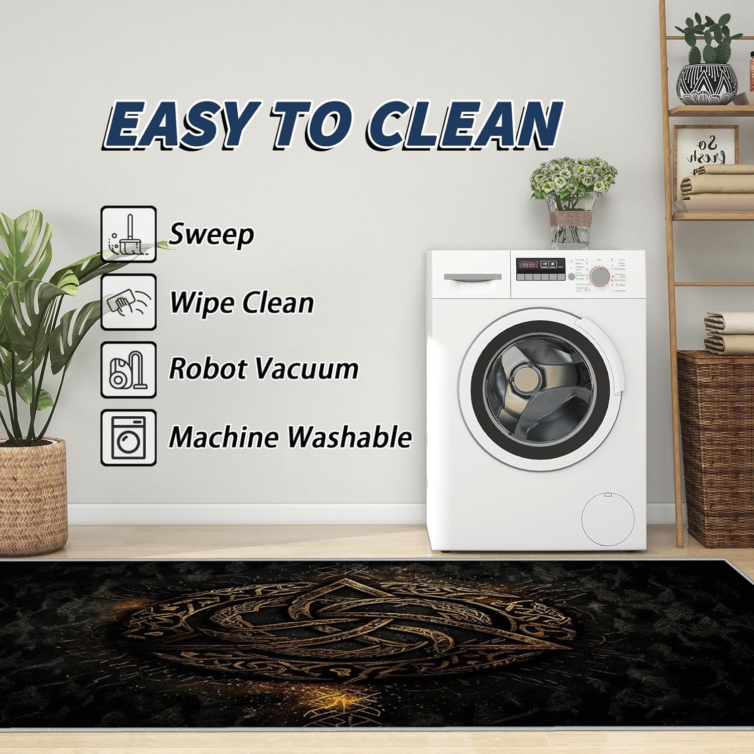 Viking Rugs for Bedroom - 7x9 Area Rug, Celtic Knot Home Decor, Mystical Medieval Living Room Rug, Norse Mythology Washable Rugs for Bedroom, Occult Nordic Carpet, Celtic Gifts for Women