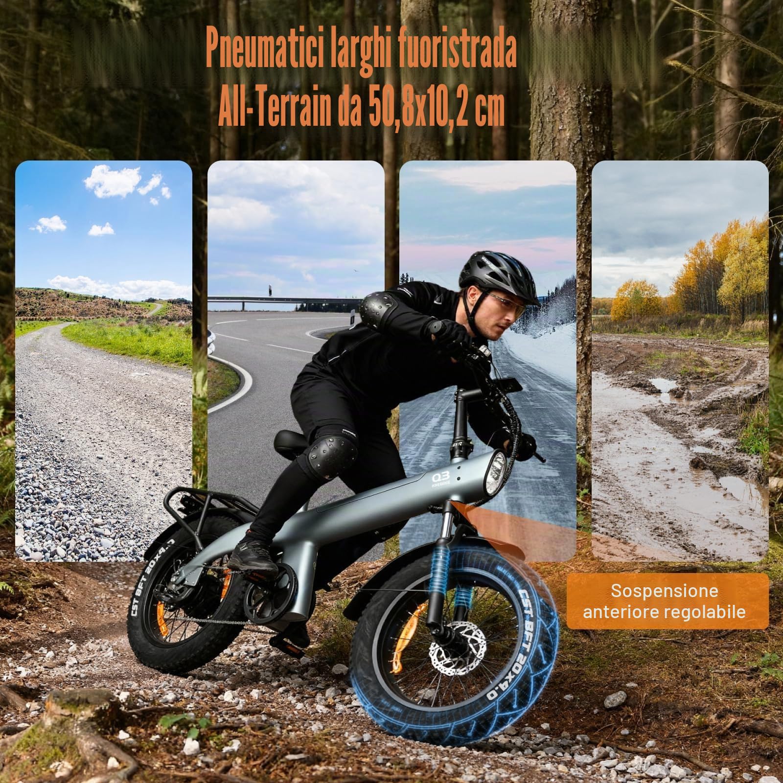 HX Q3 Bici Elettrica per Adulti,20" Fat Tire,E-bike Per Pendolari Urbani & MTB,115 NM,Batteria Rimovibile 48V 20AH,200KM,3 Modalità di Guida e 7 Velocità,Freni a Disco Idraulici,Portapacchi Posteriore
