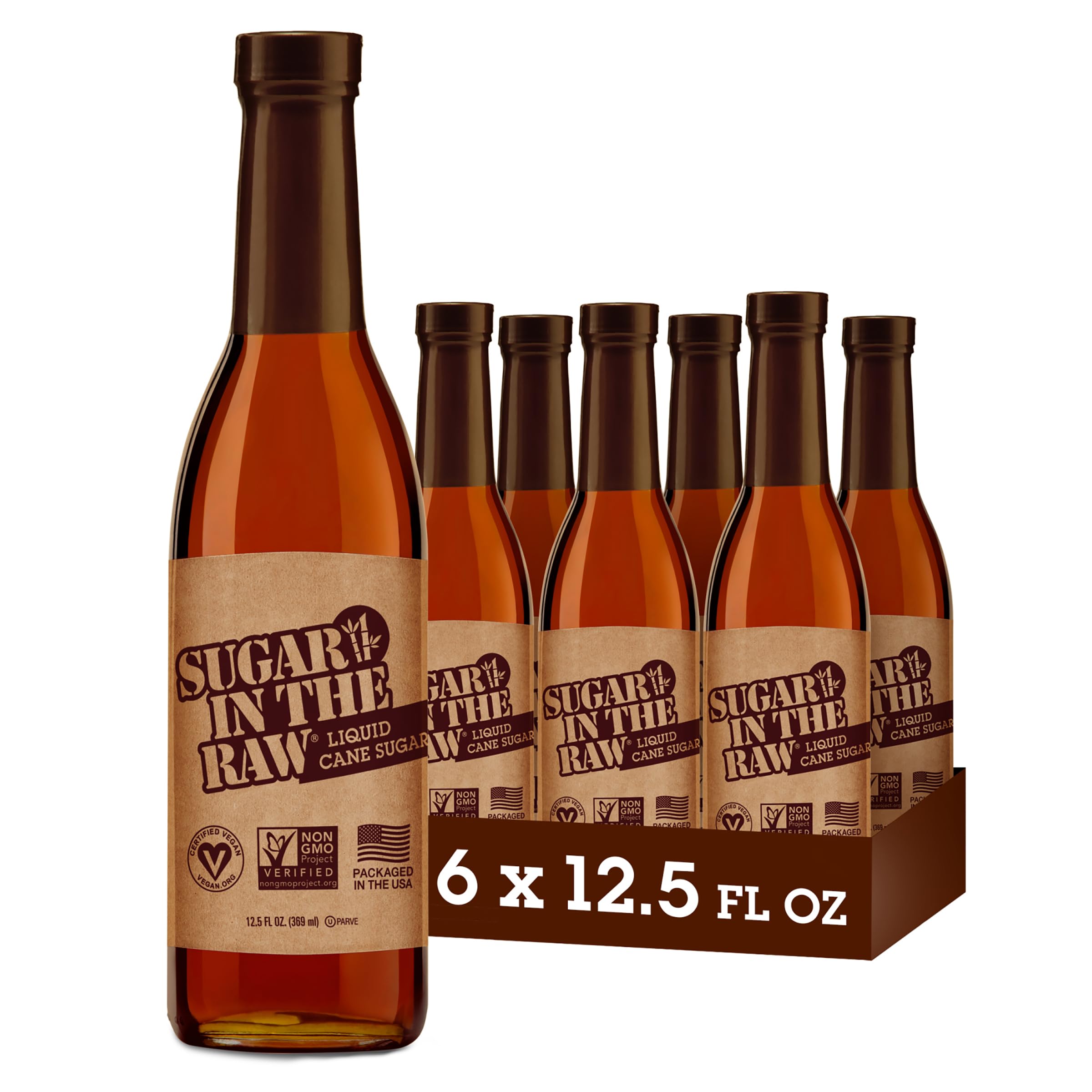 Sugar in the Raw, Liquid Cane Sugar 6-Pack – Turbinado Sugar with Rich Molasses Flavor, Instantly Dissolves in Cold or Hot Drinks, 12.5 Oz