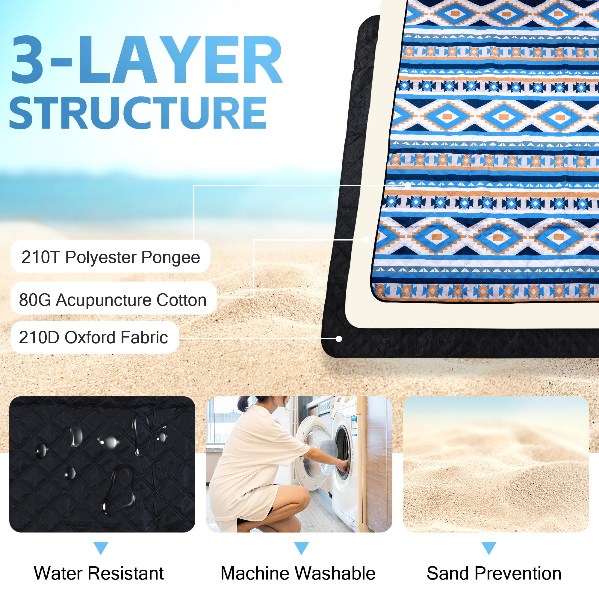 Grande couverture de pique-nique imperméable et résistante au sable portable pour la famille, les amis, les enfants, tapis de pique-nique lavable en machine pour camping, fête, herbe, plage parc, aire