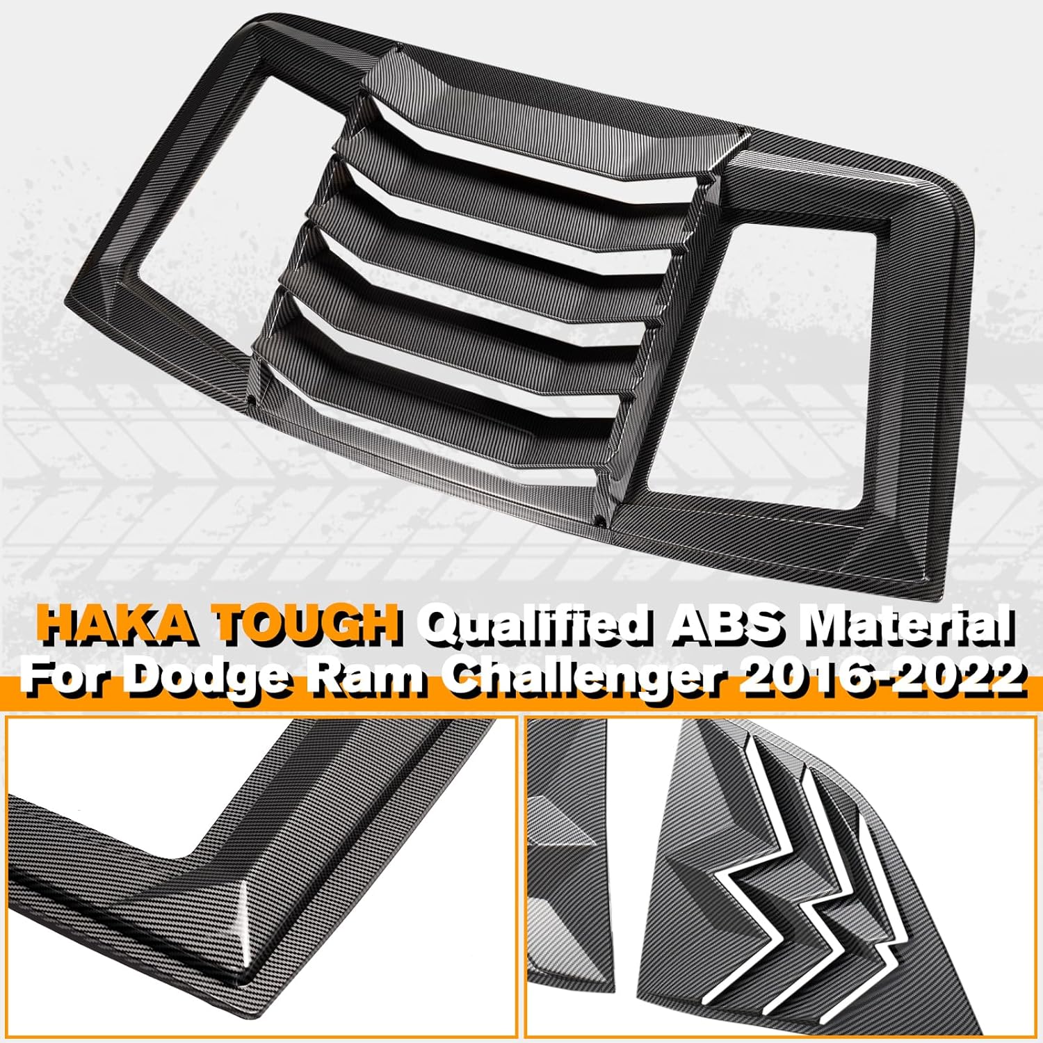 HAKA TOUGH Window Scoop Louvers for Dodge Challenger 2016-2022 Accessories, Challenger Side Window Scoop Sun Shade Rear Window Louver 3 PCS Carbon Fiber Black