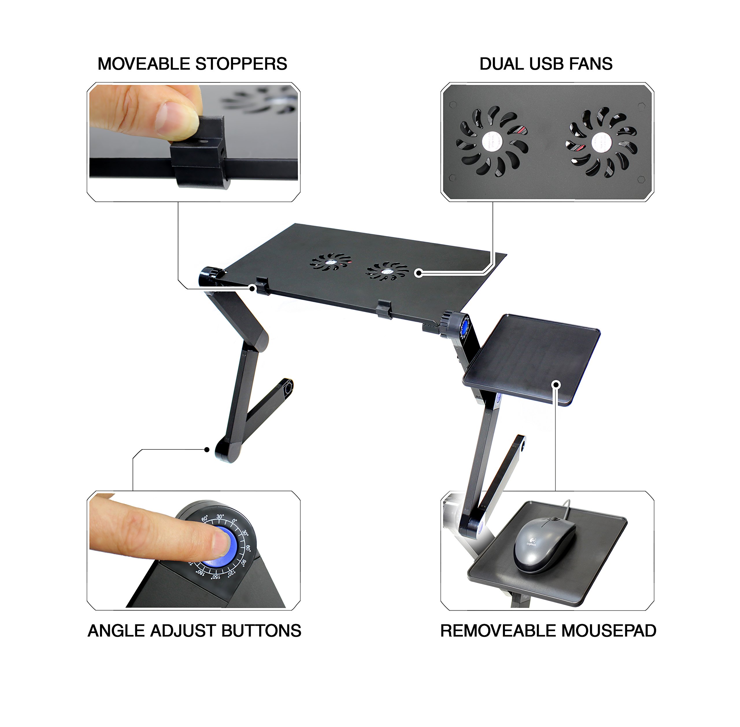 VViViD Laptop Stand, Adjustable Height and Angle, with 2 USB Cooling Fans