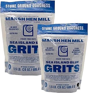 Marsh Hen Mill Sea Island Blue Grits | Stone Ground Grits | Gluten Free Old Fashioned Grits | Southern Heirloom Corn Grits with a Hearty, Fruity, Nutty Flavor | 100% Natural | 24 Oz (Pack of 2)