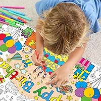 Vista 4 de ZOIIWA Póster para colorear de feliz cumpleaños para niños, hoja gigante para colorear para aula, mantel de cumpleaños grande para pared, páginas