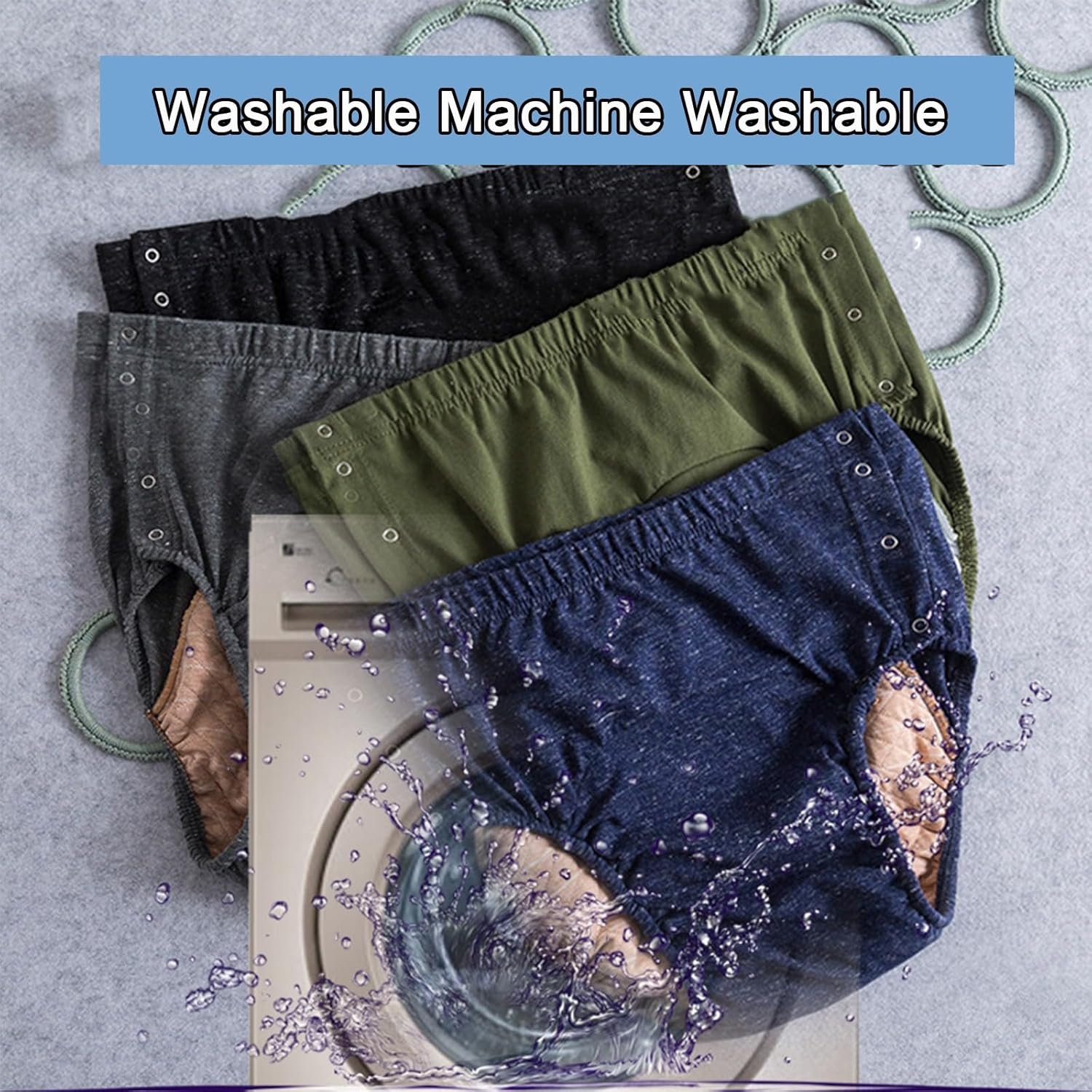 4 Pack Reusable Adult Cloth Diapers - Waterproof Cotton Incontinence Pants for Men & Women, Adjustable Leak-Proof Underwear (Large) (XX)