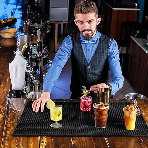 Miniatura 4 de 2 tapetes de bar para encimera de 24 x 12 pulgadas, tapete de goma antideslizante grande para servicio de derrames, cóctel, bartender, cafetería,