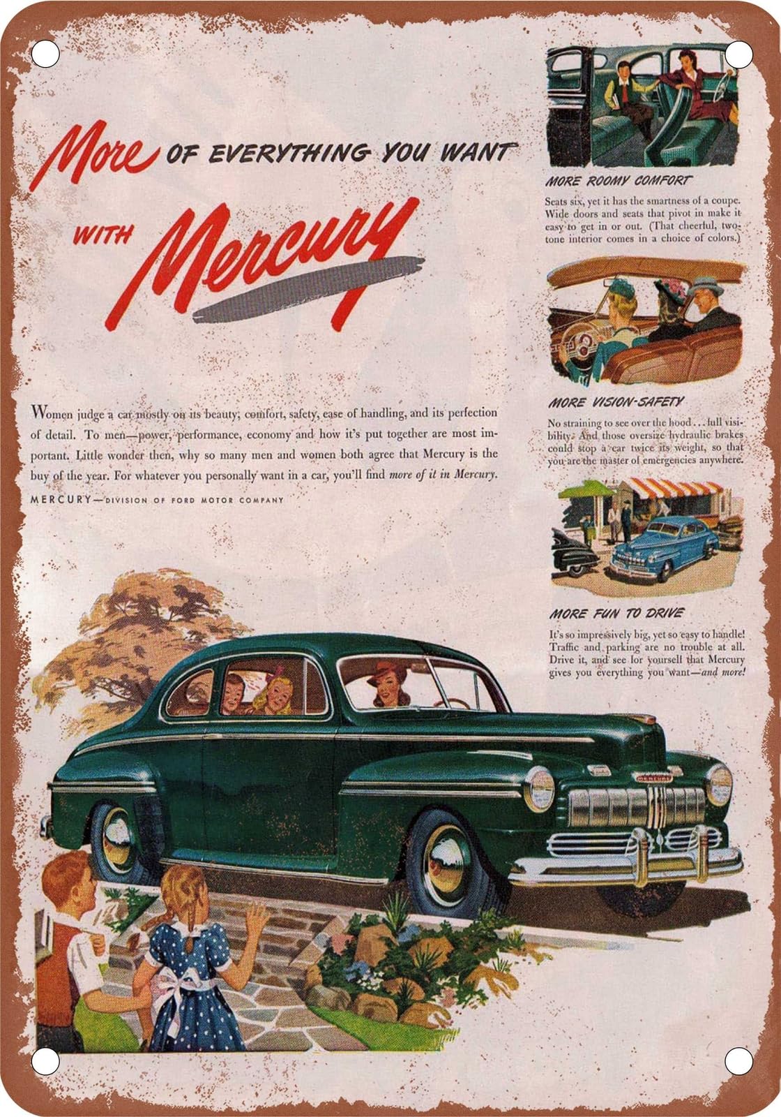 Miaomansenstore Metal Sign - 1946 Mercury Vintage Ad 02 - Old Retro Rusty Look Home Decor