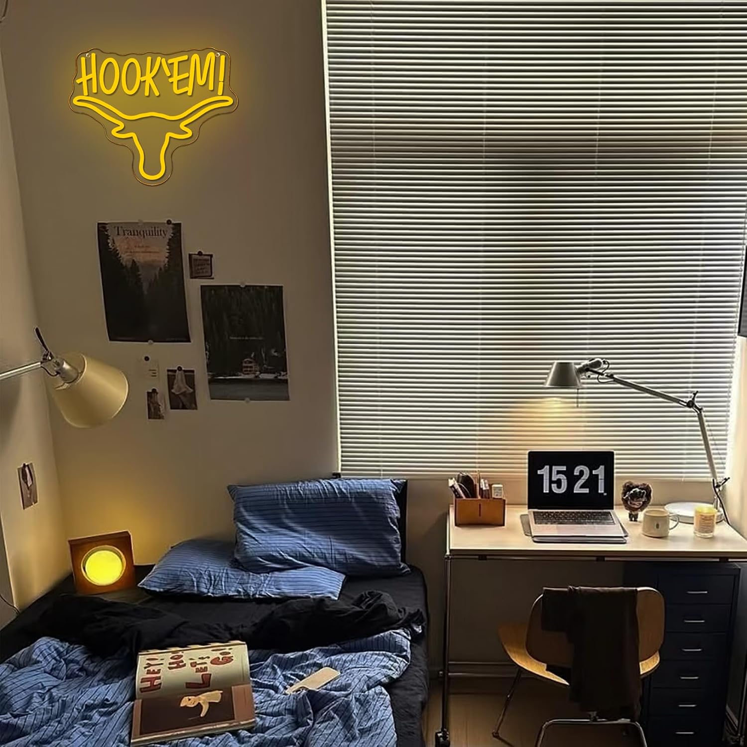 Hook Em Horns Neon Sign, LED Texas Bull Head Neon Light USB Powered Dimmable, for Man Cave University Dormitory Game Room Alumni Bar Birthday Gift(13 * 10.6 In)