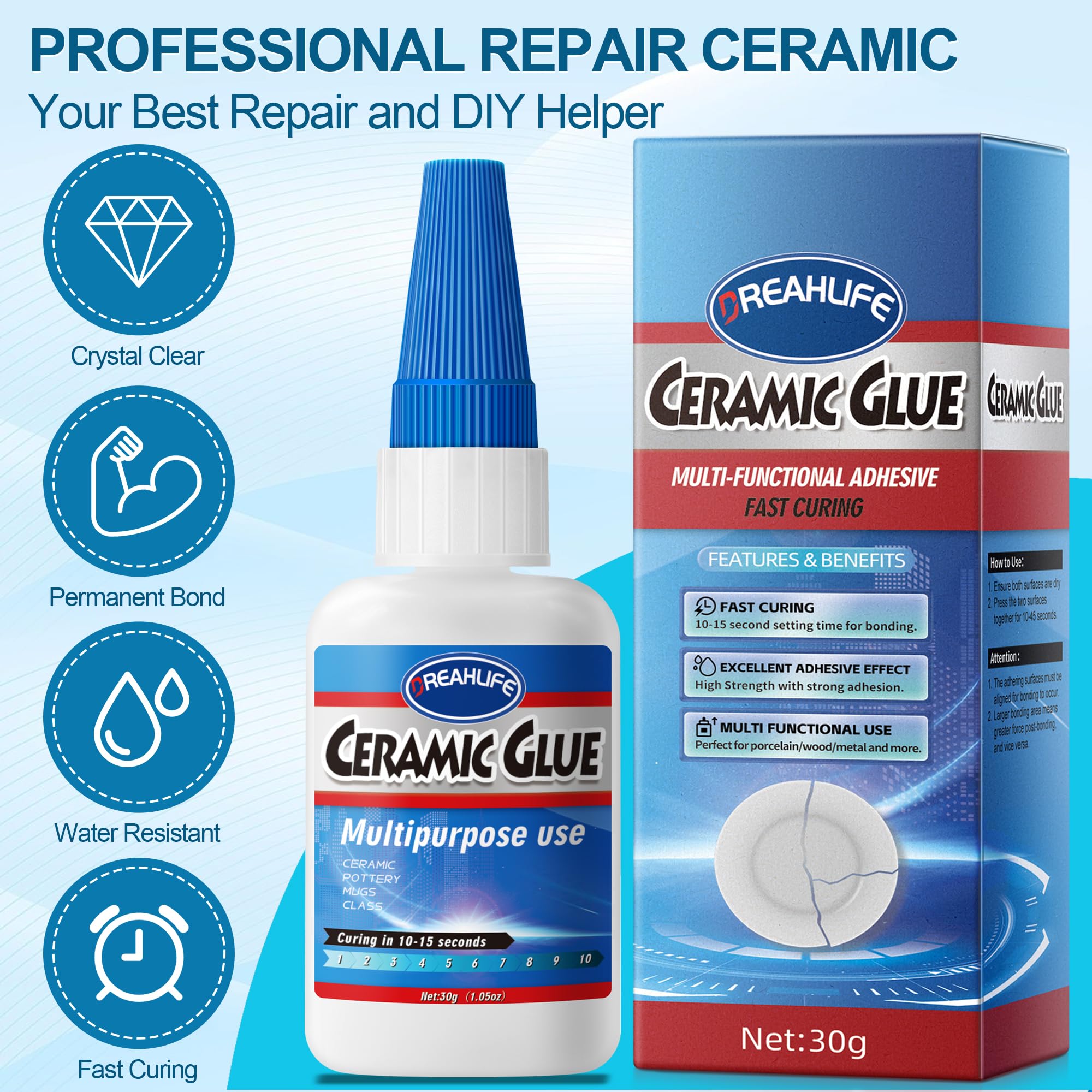 Colla Forte per Ceramica & Porcellana 30gx2, Colla Ceramica per Argilla, Vasi, Tazze da Caffè, Lavandini