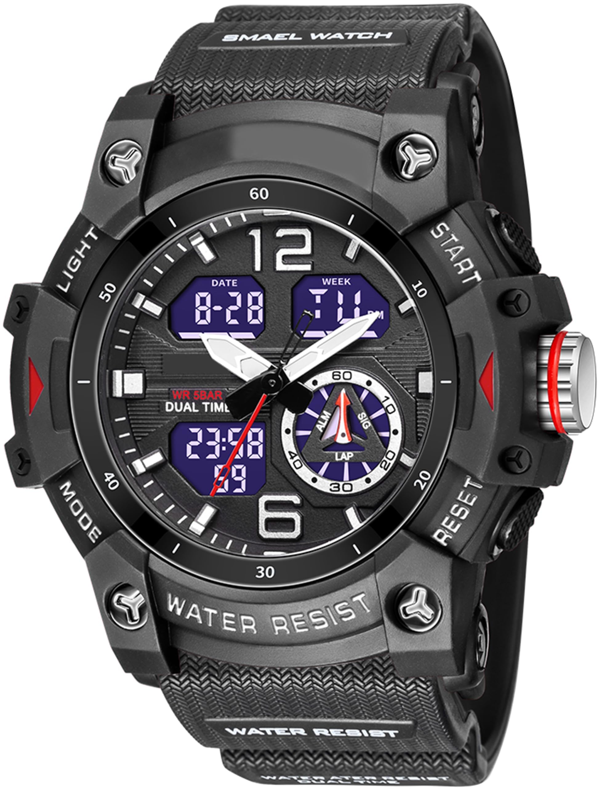findtime Orologio militare, da uomo, digitale e analogico, impermeabile, sportivo, a LED, digitale, calendario, cronometro con cinturino tattico, orologio da uomo, per attività all'aperto