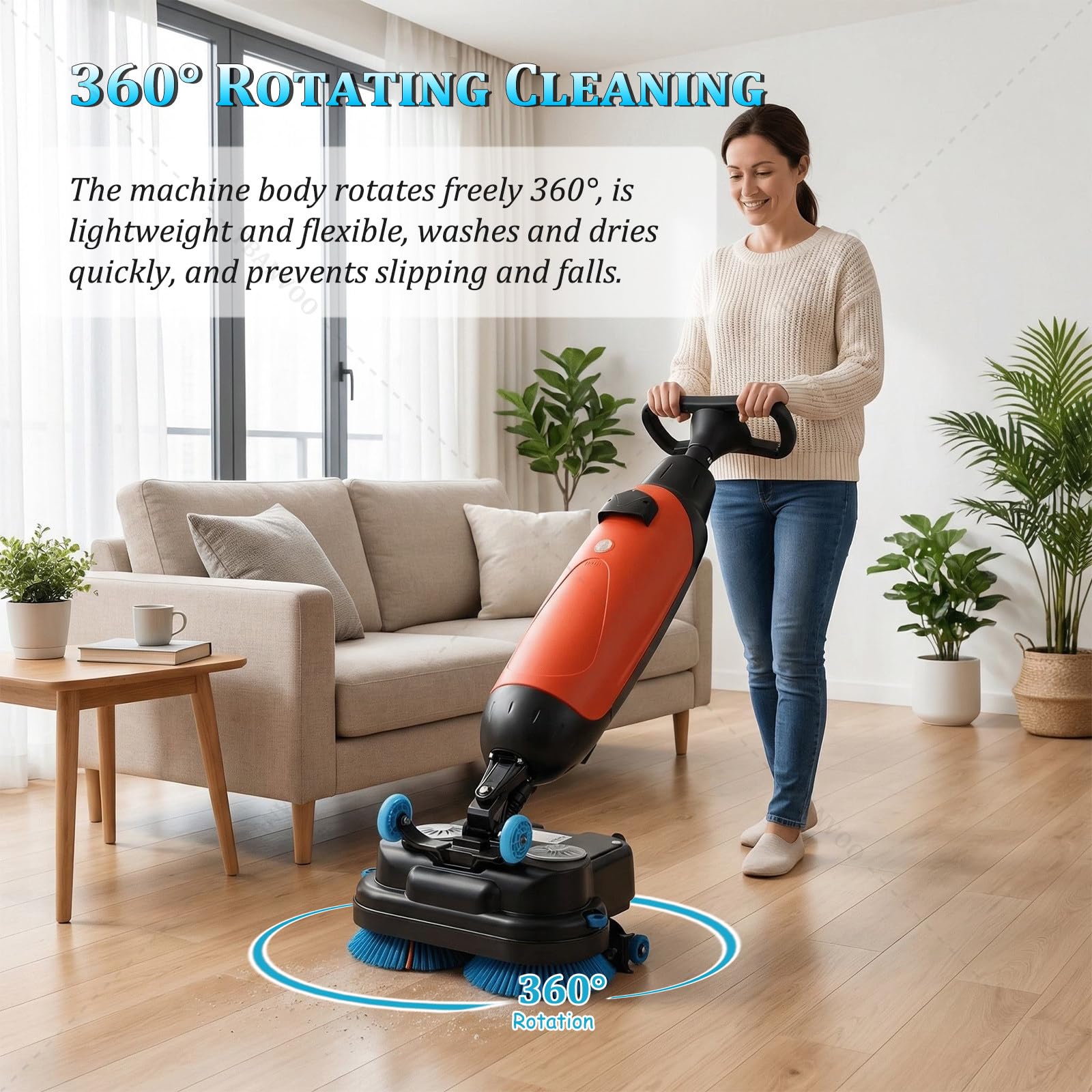Fregadora de Suelos Comercial Fregadora de Suelos Eléctrica, Abrillantador de Suelos de Baldosas con Cabezal Giratorio de 360° Inalámbrico para Suelos Duros de Vinilo y Hormigón White