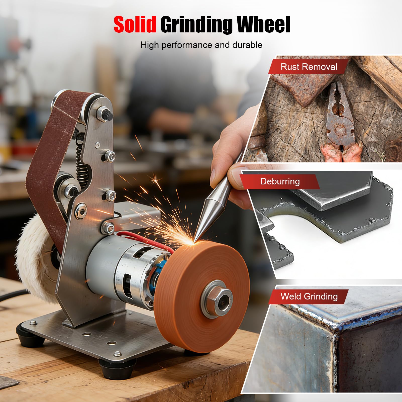 Messerschleifmaschine Bandschleifer Stationär, 4-in-1 Messerschärfer & Polierer, 9000 RPM, 7-Stufen, 304 Edelstahl, Vorwärts/Rückwärts, Vibrationsschutz, Mit Zubehör-Set