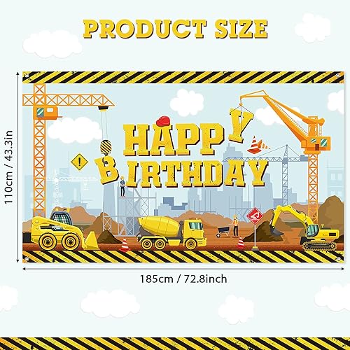 Miniatura 2 de Irenare Fondo de construcción feliz cumpleaños camión volquete fondo excavadora grúa fiesta de cumpleaños banner excavadora excavadora camión fondo