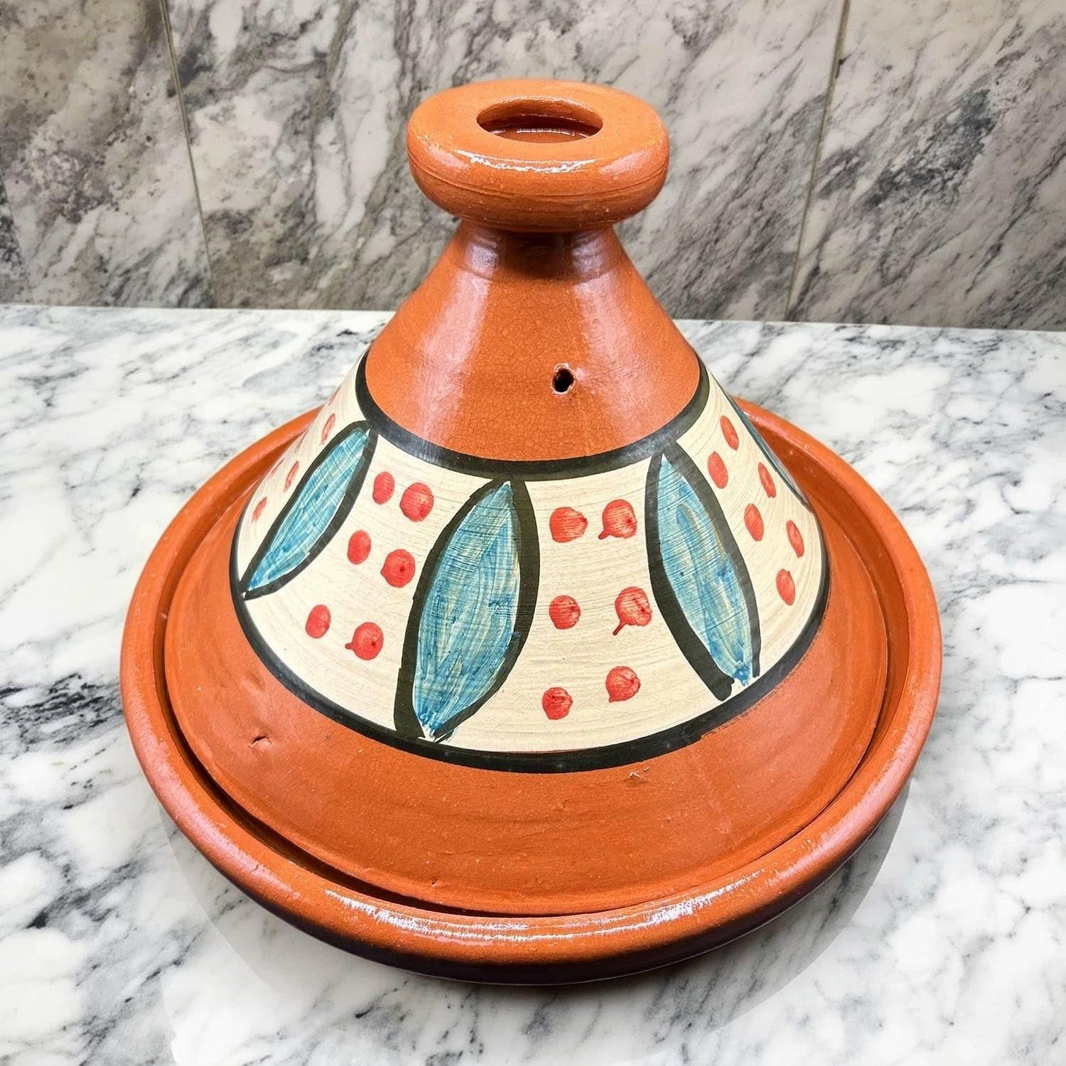 Tajine XL 35 cm in Terracotta Dipinta a Mano – Pentola Tradizionale Marocchina/Tunisina + Ebook Gratuito 3107251020