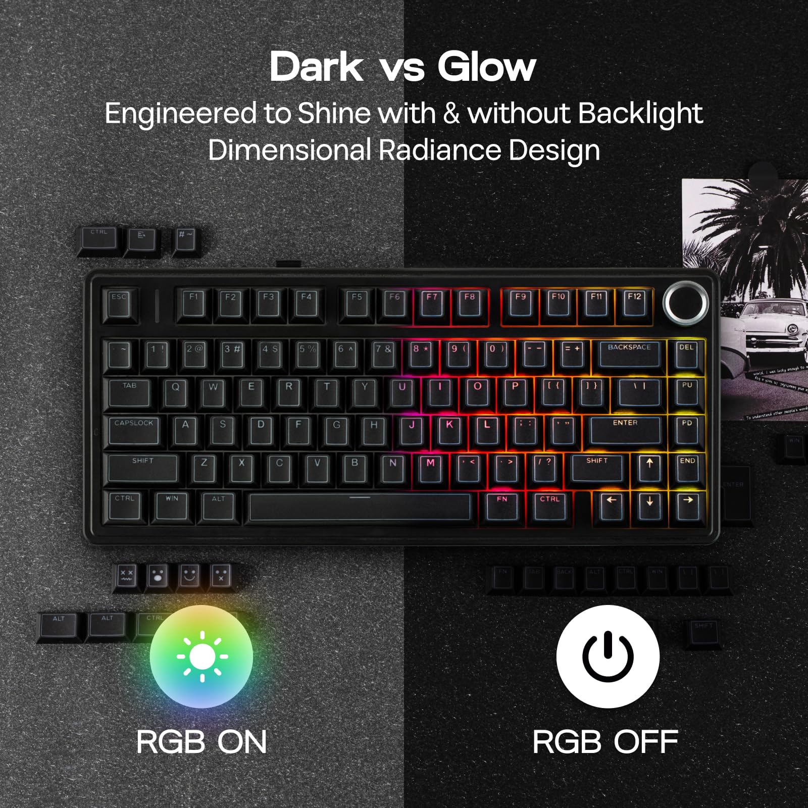EPOMAKER Glintrix PBT Shine Through Keycap, Arris & Keys Retroilluminato, Double Shot, Cherry Profile, 60/75/96/Full Size, set di Tasti per Tastiera Meccanica da Gioco (Nero)