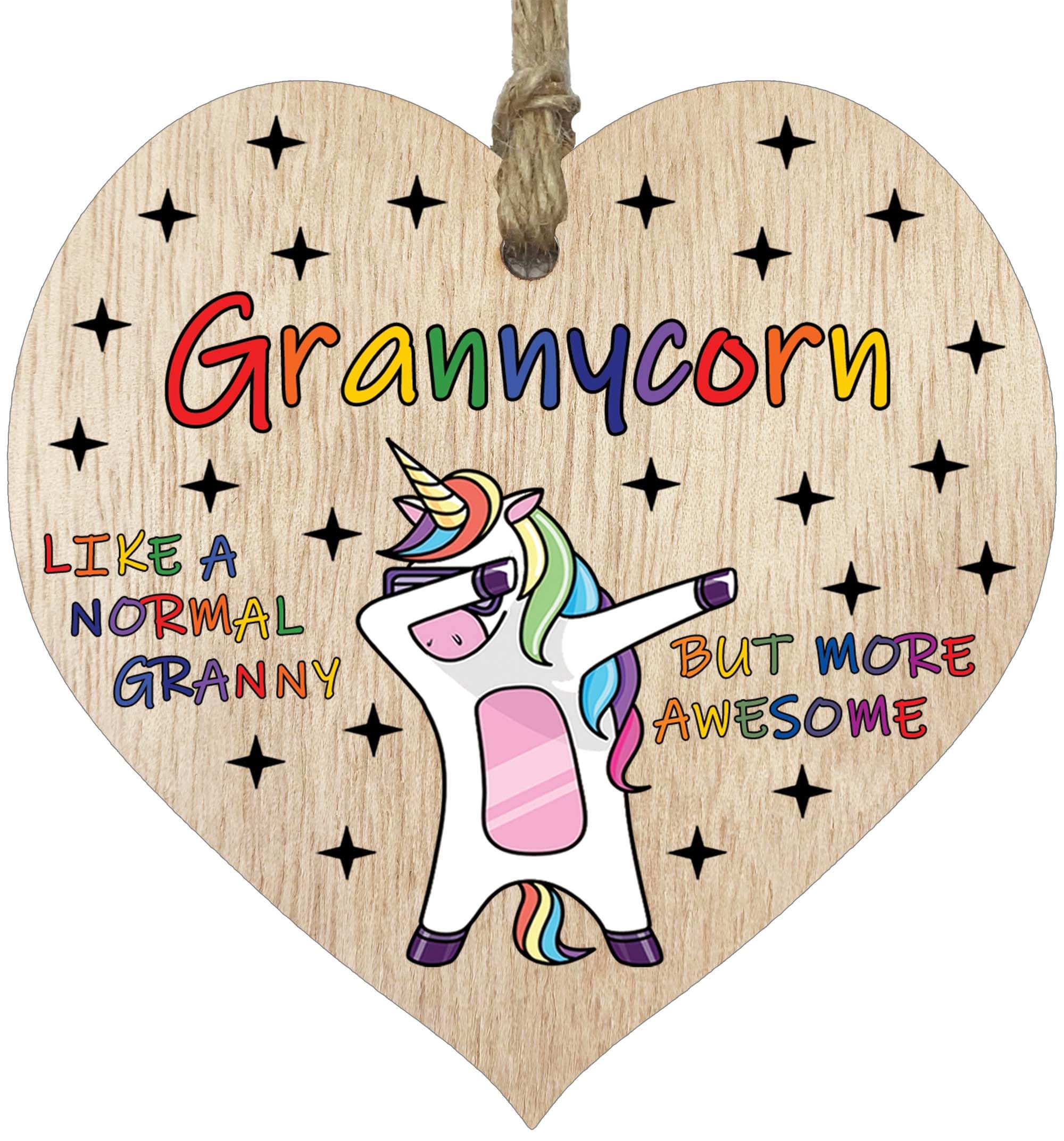 Stuff4 Women's Granny (Light Wood) Granny Birthday Gift For Her - Grannycorn - Wooden Heart Plaques, Light Wood Sign Keepsake, Funny Gran Happy Birthday Plaque Grandma Gifts Unicorn Awesome Granny Present From Granson Granddaughter