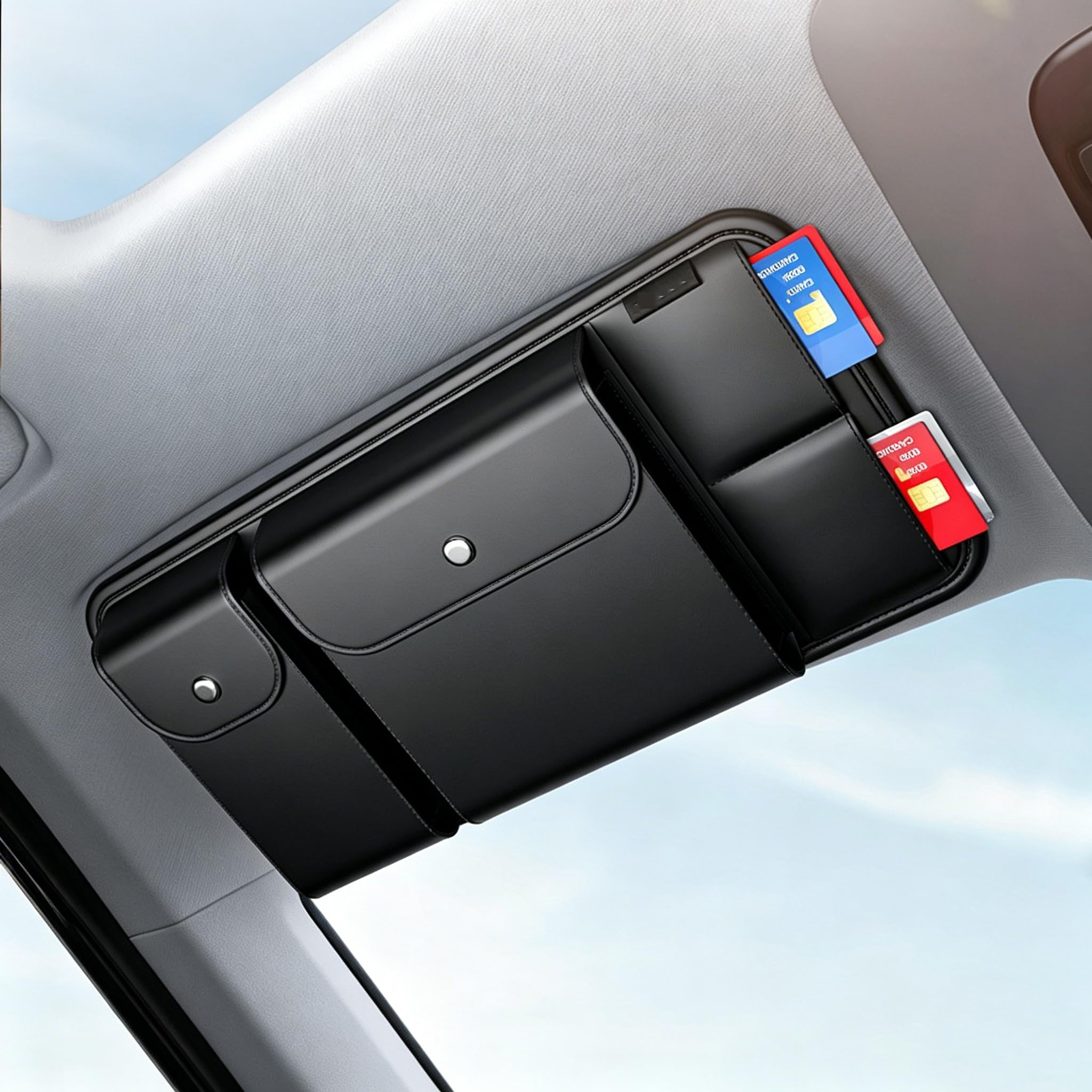 Kadromex Normal Car Sun Visor Organiser For Nissan Serena 1991-2022 2023 2024 2025 C24 C27 C30 | Pu Leather Multi-Pocket Storage Pouch | Auto Interior Accessory Clip For Sunglasses Cards Documents | Space Saving
