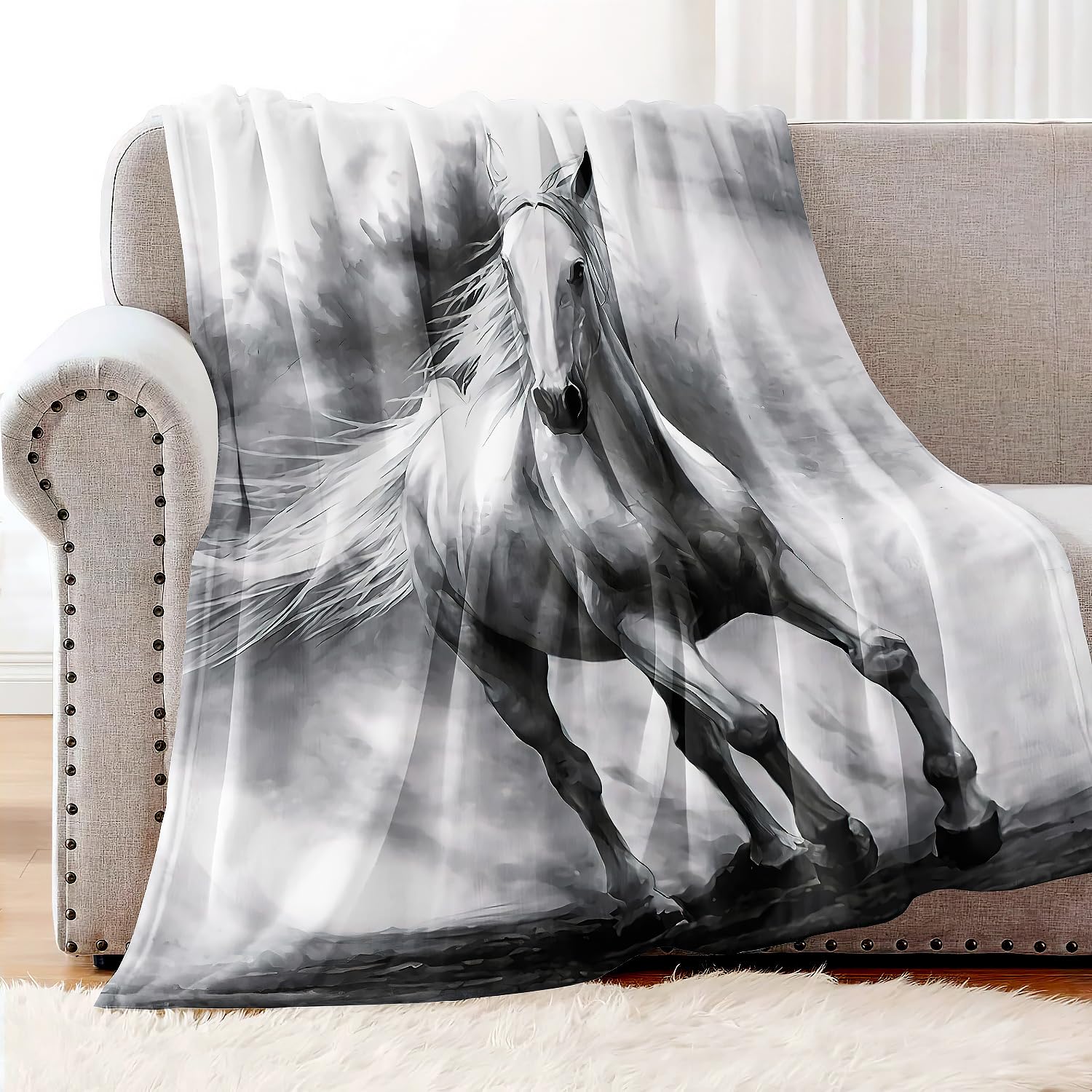 YISUMEI - 150 x 200 cm Decke - Laufendes Pferd Fleecedecke,Kaschmir-Gefühl Kuscheldecke Geeignet für Bett oder Sofa