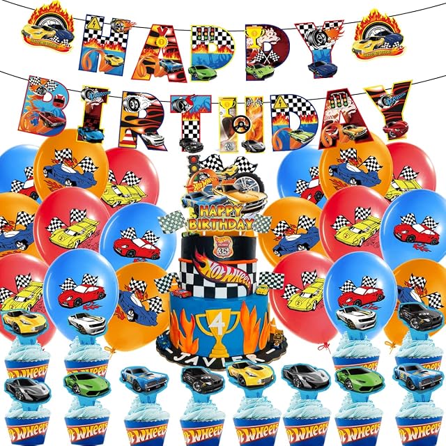 Birthday Decoration for Boys, Miotlsy Hot Wheels RacingTheme Party Balloon Kit Racing car and Rally Party Supplies Set for Baby Shower Birthday Party Supplies 48 Pcs