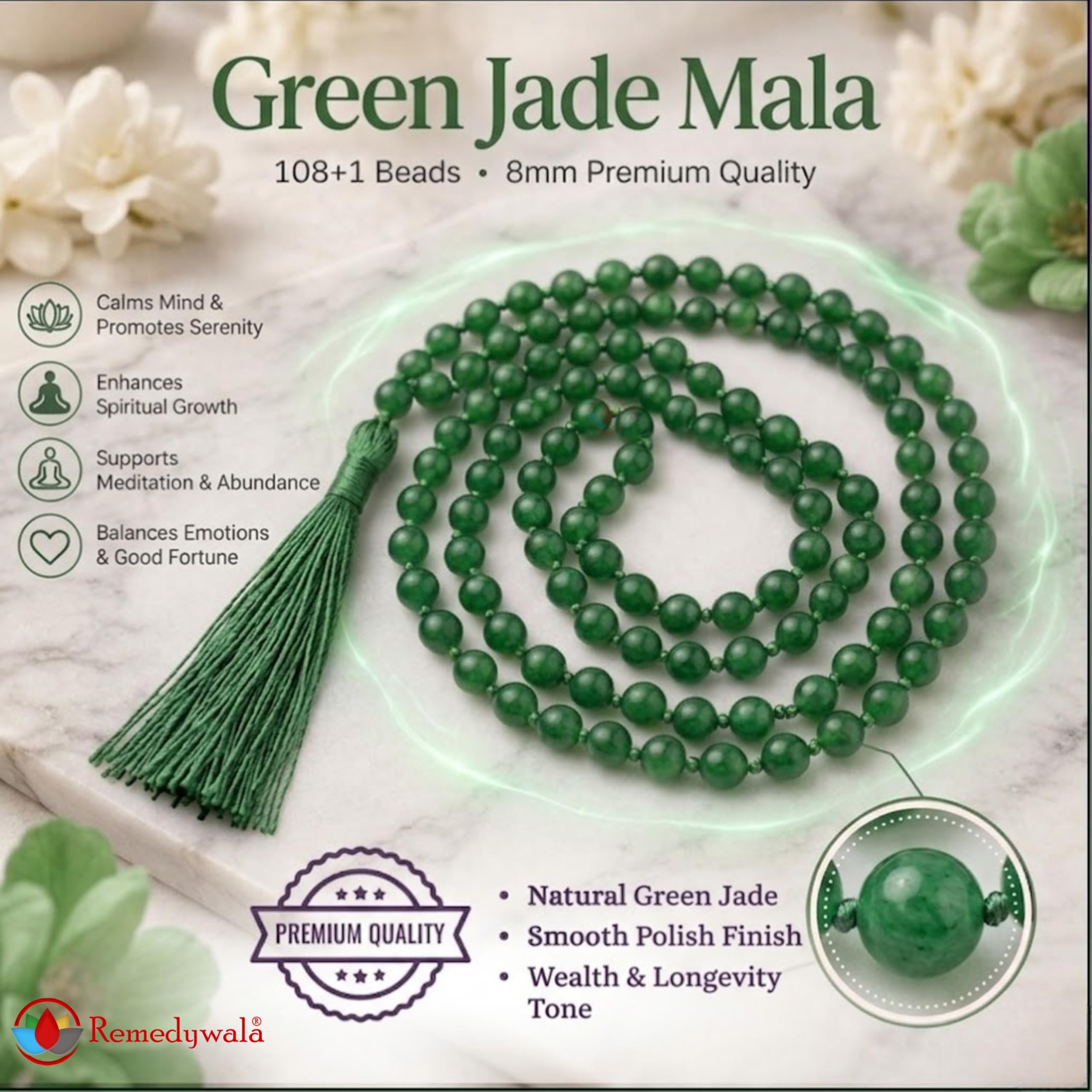 Green Jade Mala - Meditation & Spiritual Practice -3