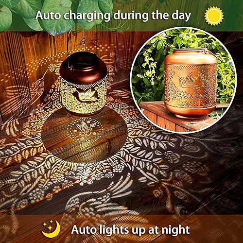 Vista 33 de Faroles solares de mariposa para exteriores, impermeables, luces solares colgantes, regalos para mujeres y hombres, faroles LED decorativos de metal