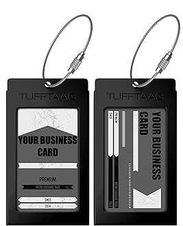 ProudGuy Luggage Tags Business Card Holder TUFFTAAG Travel ID Bag Tag in Many Color Options (2 Tags, Black Steel)