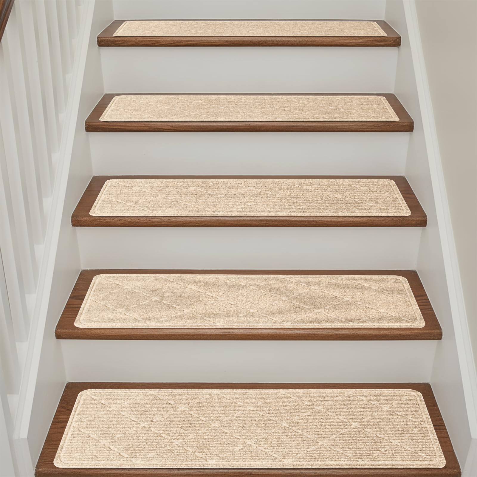 CrystalMX Stair Treads Non Slip for Wooden Steps Indoor, 15 Pack 9" X 28" Carpet Runners for Wood Stairs with Self-Adhesive Backing, Stickiness Stair