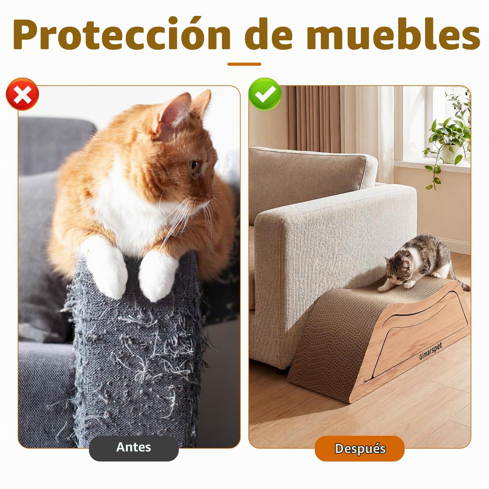 Gimars XXL Rascador para Gatos 3 en 1, Mueble Rascador para Gatos de Cartón Ondulado, Escalera para Sofá y Cama, Rampa de Acceso para Gatos Mayores y Munchkin, Cama Rascador (Madera)