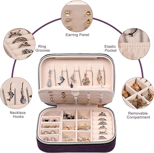 Miniatura 3 de Dajasan Mini estuche de joyería de viaje, pequeña caja organizadora de joyas de viaje, caja de regalo de joyería de terciopelo para mujeres y niñas