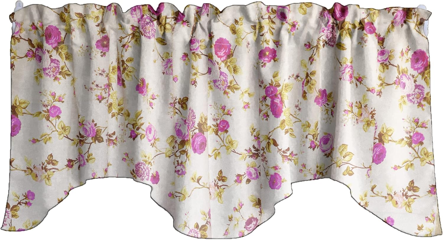 Zen Creative Designs Vintage Floral Roses Print Scalloped Wave Cotton Window Valance Home Décor Bedroom Nursery Kitchen Window (Black)