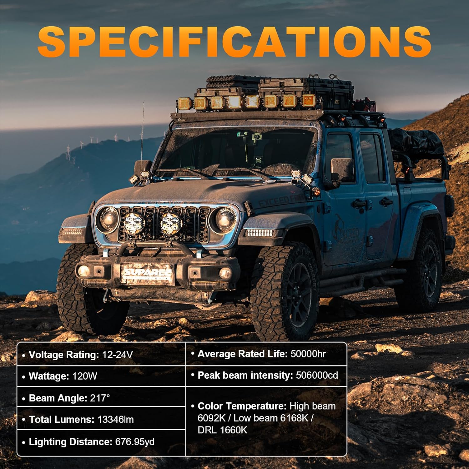 SUPAREE Helm 7 Inch Led Driving Light with Black&Yellow Covers,240W 26692LM Dual Beam Spot/Flood Combo Ditch Light,217°Wide Range IP69K Waterproof LED Offroad Round Light with Amber DRL