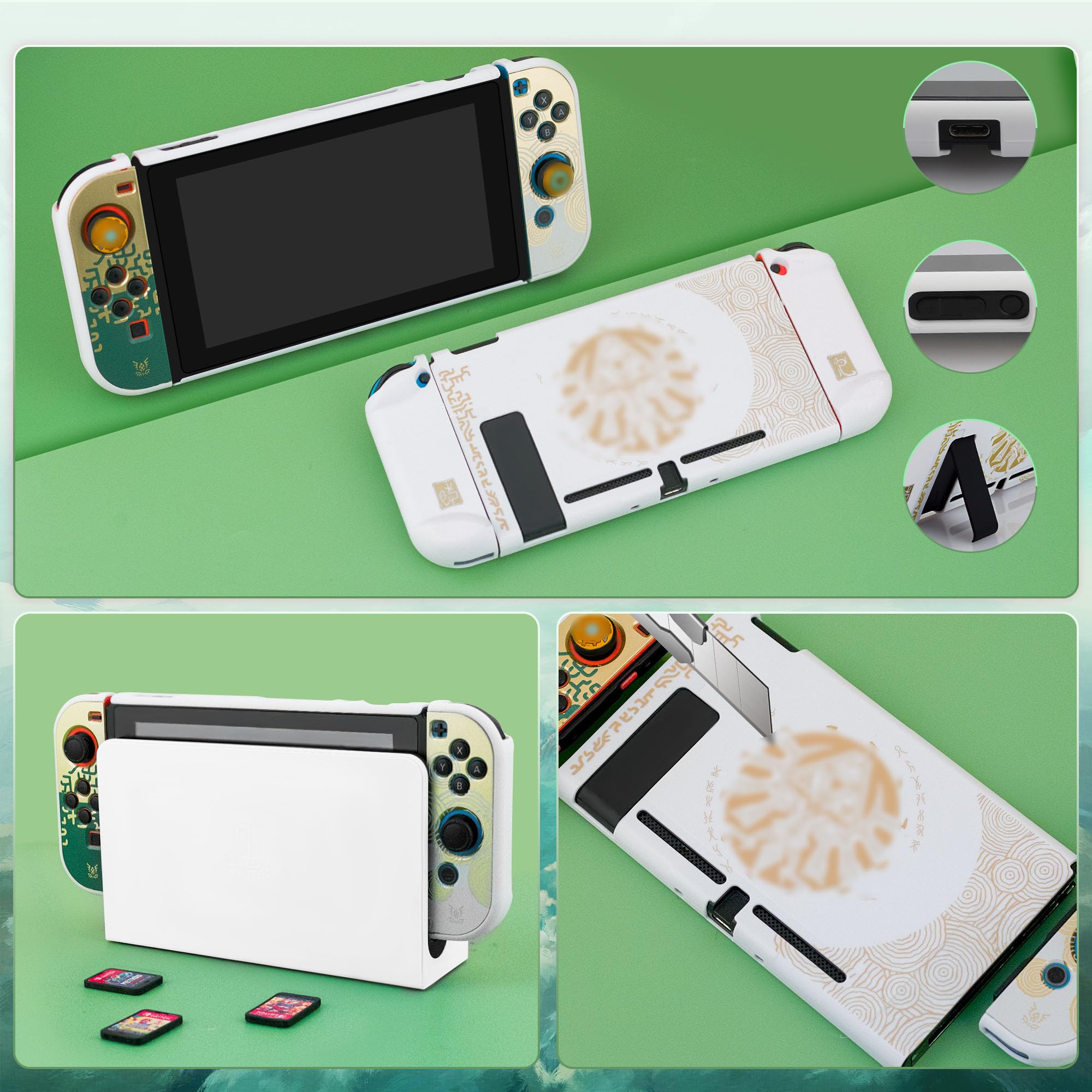 FUNDIARY Custodia per interruttore per Zelda Tear of the Kingdom, borsa da viaggio rigida sottile e portatile per Nintendo Switch kit di accessori con guscio protettivo per PC, pellicola protettiva,