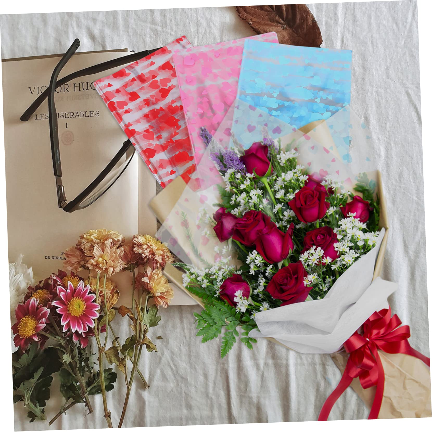 MAGICLULU 3packungen Herz-geschenkpapier Mit Blumenmuster Diy-geschenkpapier Blumenverpackungen Für Zuhause Und Partys