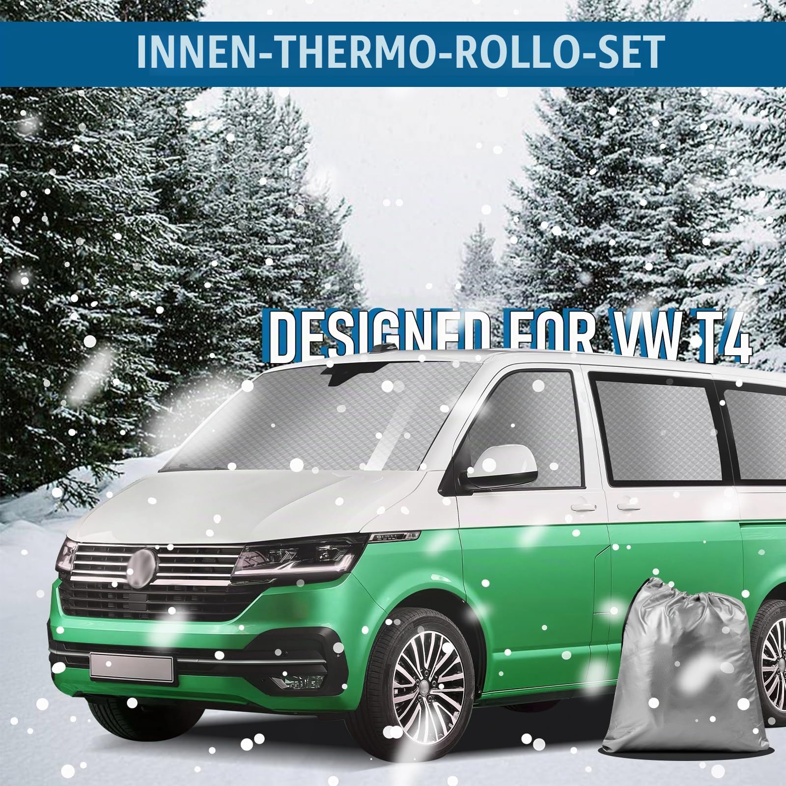 Sonnenschutz Auto Frontscheibe für VW T4 LWB, 8-teilig Innen Thermomatte Fahrerhaus, UV-Schutz Auto Sonnenblende mit Aufbewahrungsbeutel