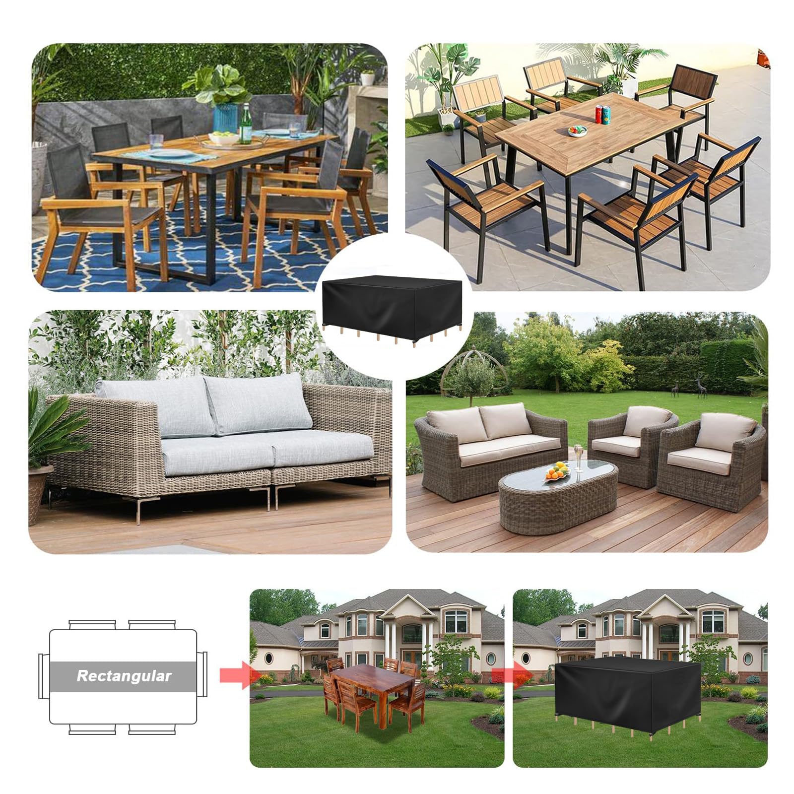 Housse Salon de Jardin Exterieur 175x155x90cm/LxIxH Housse de Table Jardin Imperméable Housses pour Mobilier de Exterieur Bâche de Protection pour Table Chaise et Canapé Résistance au Vent