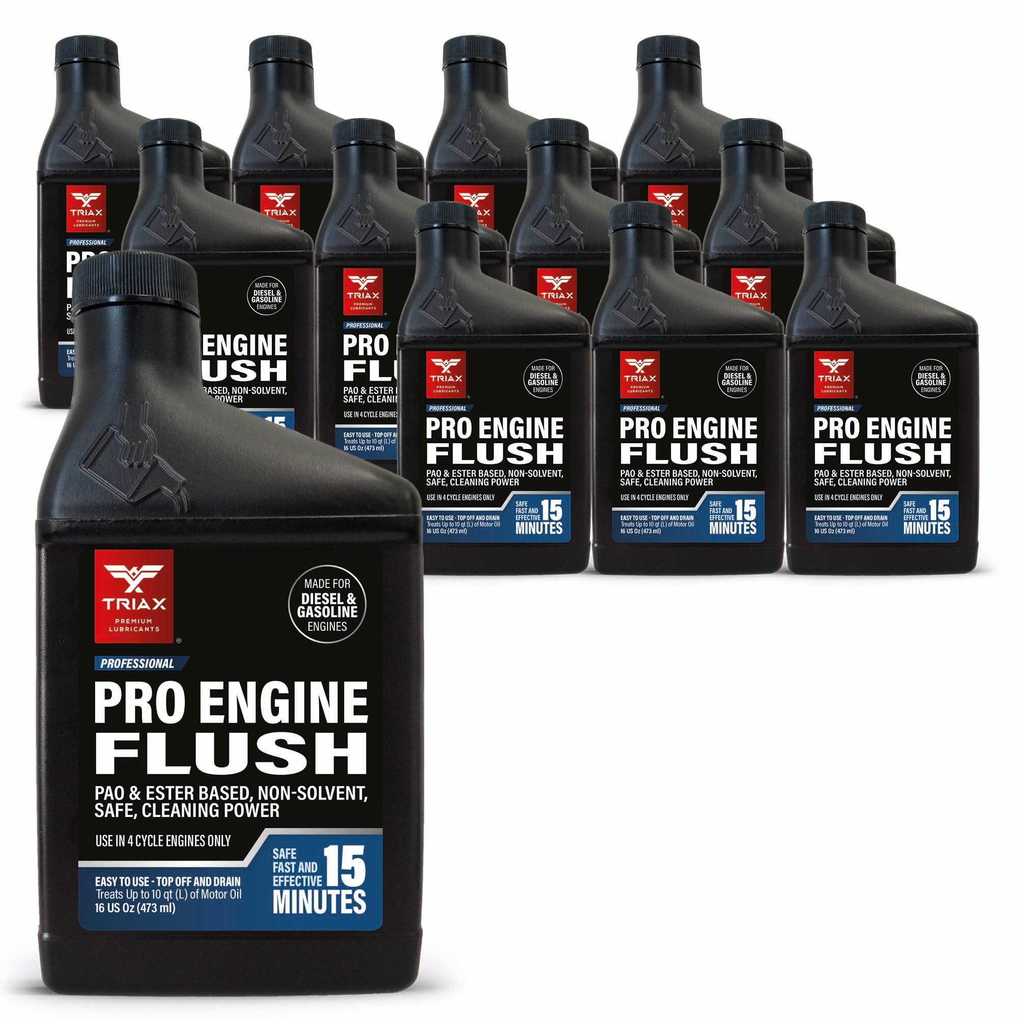 TRIAX Pro Engine Flush Oil-Based Deep Clean Motor Oil Flush Removes Sludge &amp; Carbon | Non-Solvent | Safe for Engine, Seals, Injectors | Professional Shop Grade (16 oz - Pack of 12)