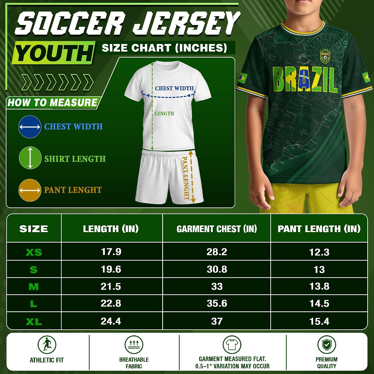 Brazil Soccer Jersey Kids Set, Soccer Jersey for Girls and Boys Set